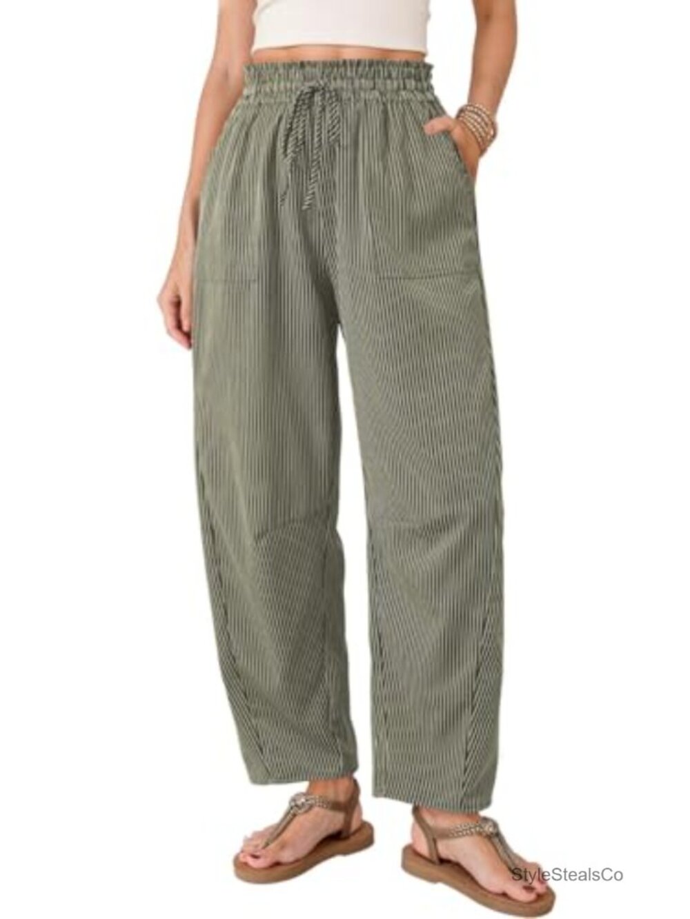 Wide Leg Striped Lounge Pants with Pockets High Waisted Drawstring